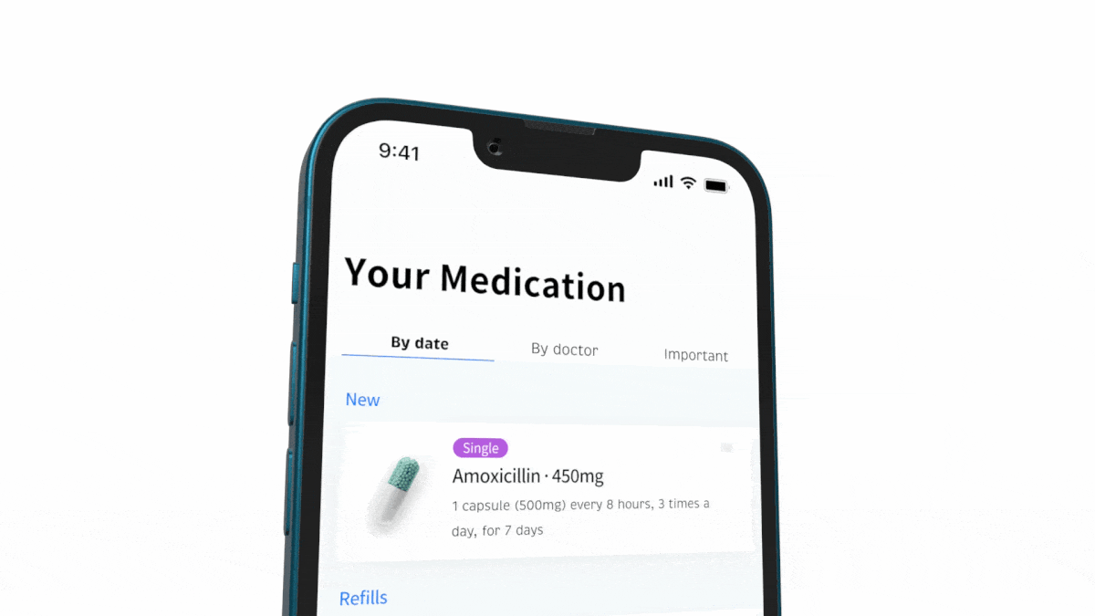 Gif of related information about the prescribing doctor, and access to a historic view of the medication for the patient in the event that they need to know about past prescriptions and dispensing activities.