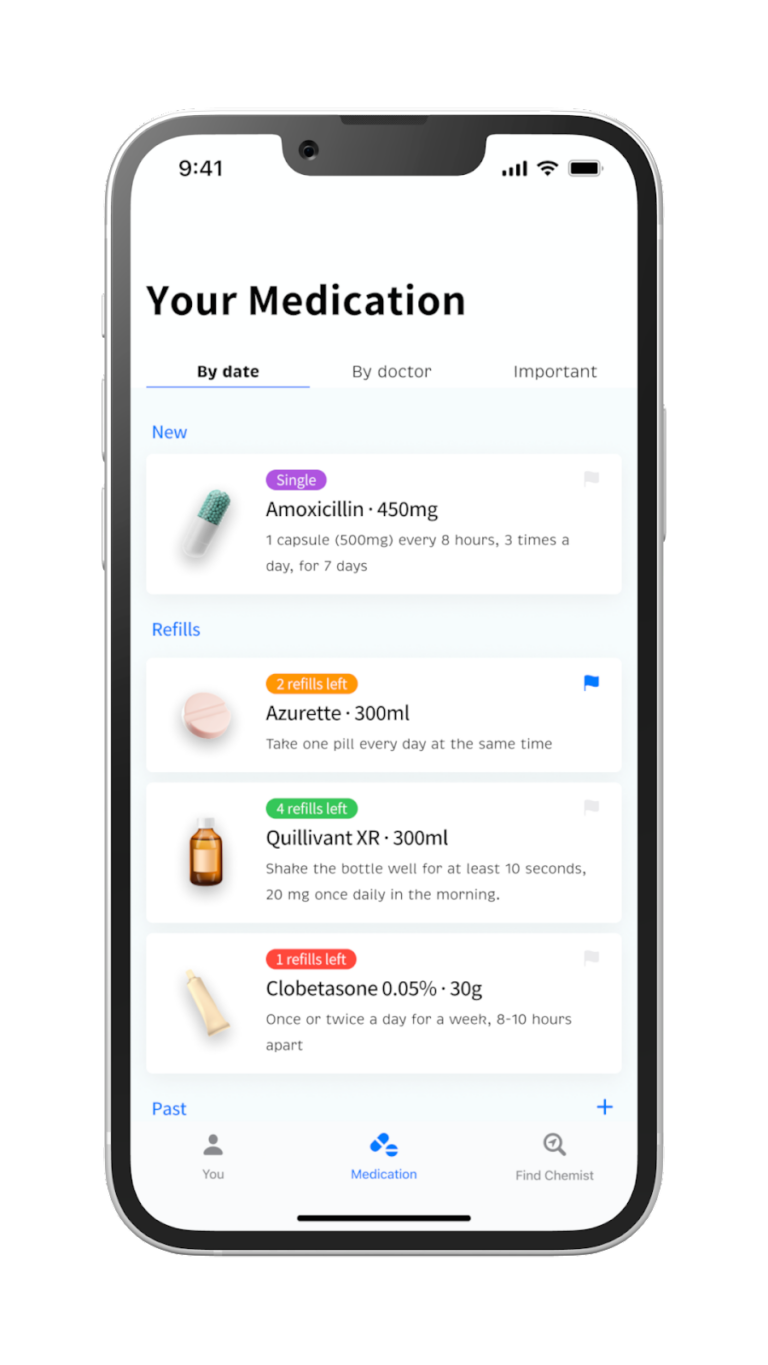 Screenshot of prescribed medication