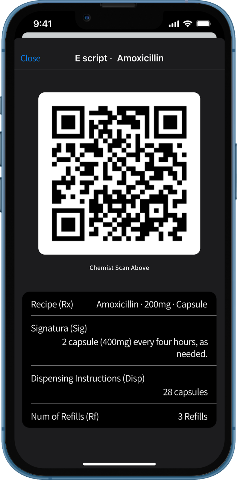 Screenshot of QR code for pharmacist to use