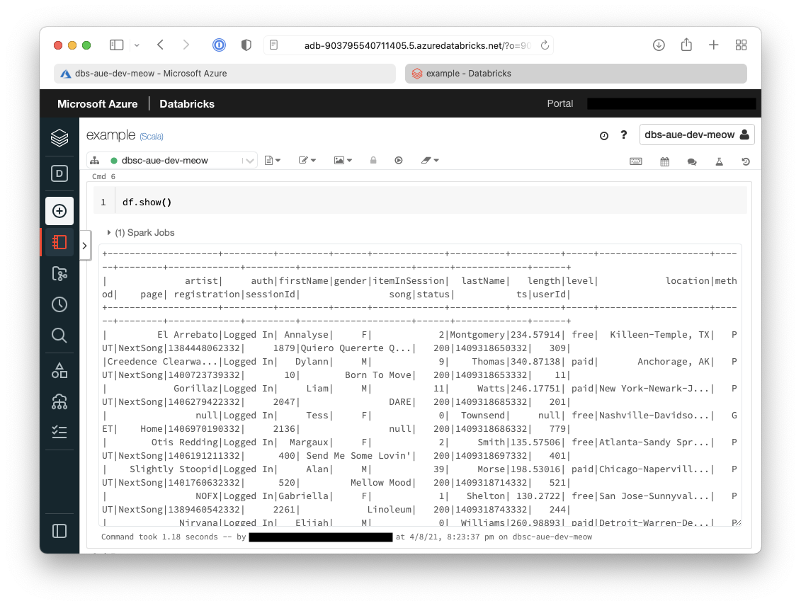 Databricks show data frame contents