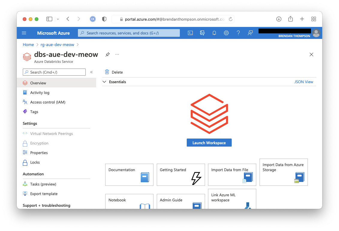 Azure Databricks Launch Workspace