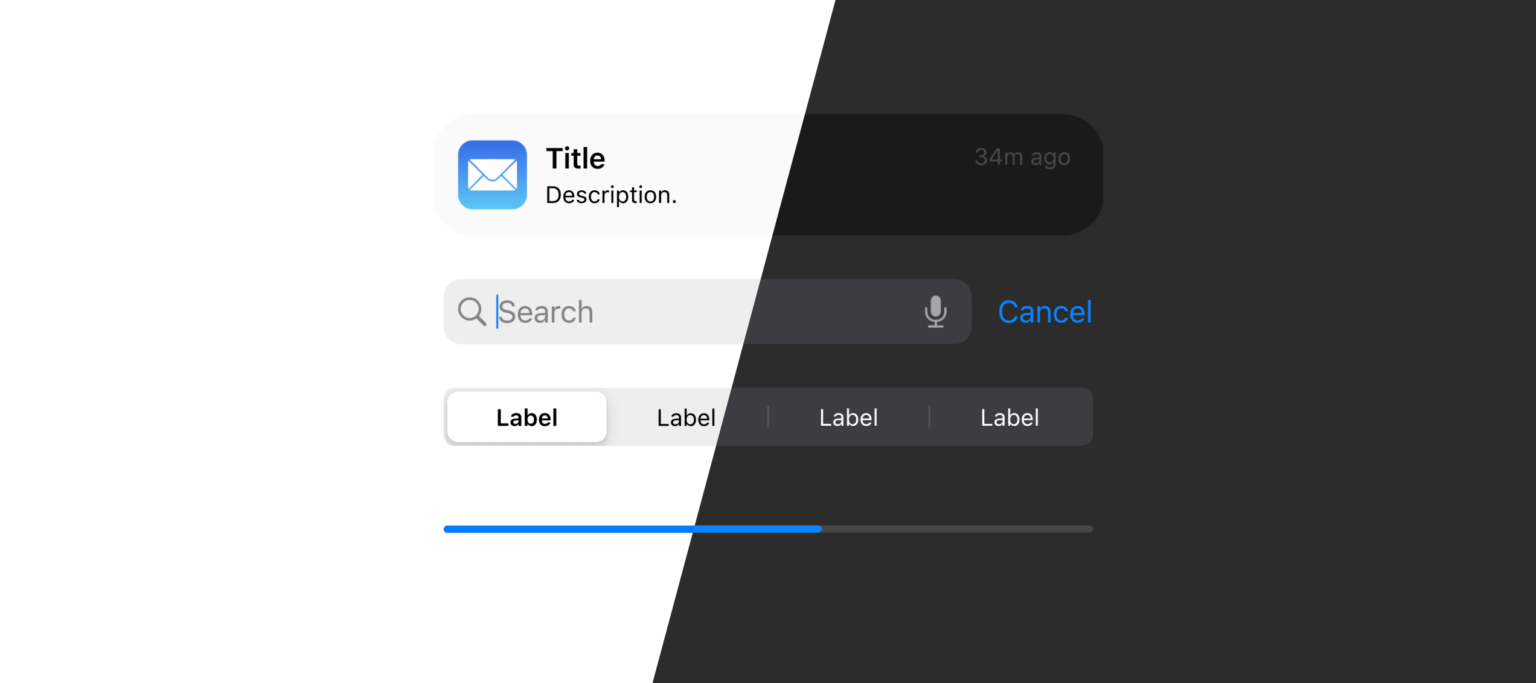 iOS UI kit Light and Dark mode comparison